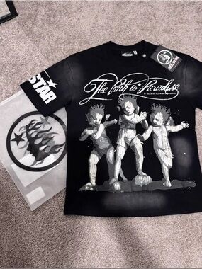 Black and Grey Hellstar Graphic Tee shirt